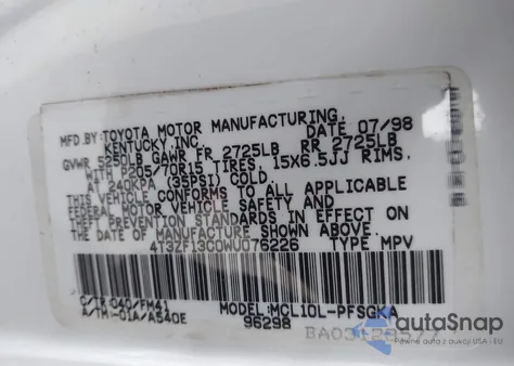 1998 Toyota Sienna Xle из США, поврежденный, VIN 4T3ZF13C0WU076226